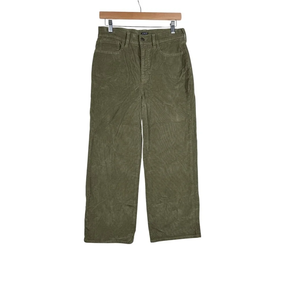 J. Crew Women's Wide Leg Corduroy Trouser Pants size 27 Olive Green CN715